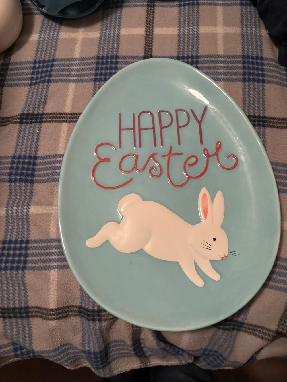 Happy Easter Bunny Ceramic Serving Platter - Light Blue